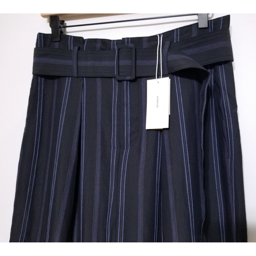 NWT Vince Dobby Stripe Belted Wide-Leg Pants in Indigo‎ High Rise Size 6 $385 - Picture 8 of 16